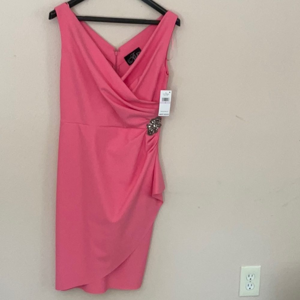 Alex Evenings Pink Pleated Wrap Sheath Dress